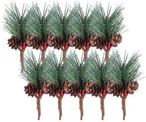 img 4 attached to 🌲 10pcs Artificial Pine Picks with Berries - Ideal for Christmas Flower Arrangements, Wreaths, and Holiday Decorations