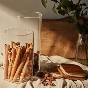 img 3 attached to 🍽️ Essos Square Glass Jars with Wood Lids - Set of 2, 52 fl oz - Airtight and Stackable Kitchen Pantry Storage Containers - Wooden Lid, BPA-Free, Recyclable Canister for Food, Cookies, Coffee, Pasta, Sugar