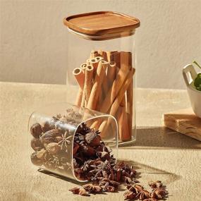 img 1 attached to 🍽️ Essos Square Glass Jars with Wood Lids - Set of 2, 52 fl oz - Airtight and Stackable Kitchen Pantry Storage Containers - Wooden Lid, BPA-Free, Recyclable Canister for Food, Cookies, Coffee, Pasta, Sugar