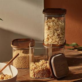 img 2 attached to 🍽️ Essos Square Glass Jars with Wood Lids - Set of 2, 52 fl oz - Airtight and Stackable Kitchen Pantry Storage Containers - Wooden Lid, BPA-Free, Recyclable Canister for Food, Cookies, Coffee, Pasta, Sugar
