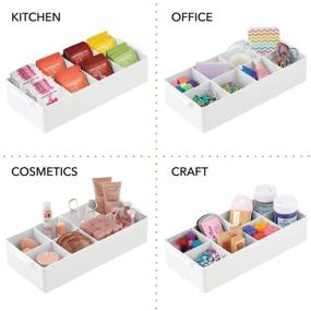 img 2 attached to 🧵 mDesign Compact Craft Sewing Organizer Tote Bin - Plastic Storage Caddy with 8 Divided Sections and Built-in Handles - Ideal for Ribbons, Tape, Trim - White