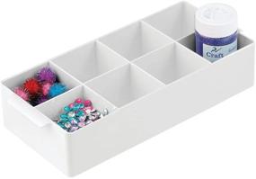 img 4 attached to 🧵 mDesign Compact Craft Sewing Organizer Tote Bin - Plastic Storage Caddy with 8 Divided Sections and Built-in Handles - Ideal for Ribbons, Tape, Trim - White