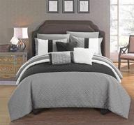 🛌 chic home osnat 10 piece color block quilted embroidered design bag bedding set - includes sheets, decorative pillows, shams, and comforter in king size - grey logo