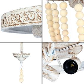 img 1 attached to 🏡 CINOTON Adjustable Height Oak Wood Beaded Chandelier - Farmhouse Boho 3-Light Flush Mount Ceiling Light with Engraving Pattern - for Hallway, Nursery, Bedroom, Kitchen, Living Room