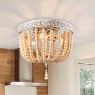 🏡 cinoton adjustable height oak wood beaded chandelier - farmhouse boho 3-light flush mount ceiling light with engraving pattern - for hallway, nursery, bedroom, kitchen, living room логотип