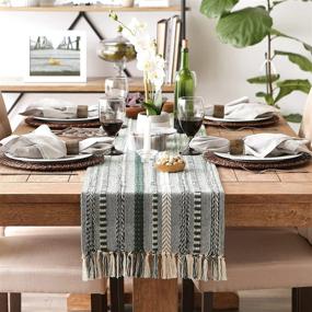 img 3 attached to 🏡 DII Farmhouse Braided Stripe Table Runner Collection in Dark Green – 15x108 inches