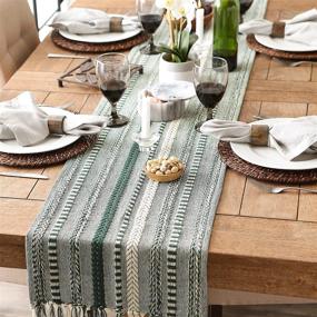 img 2 attached to 🏡 DII Farmhouse Braided Stripe Table Runner Collection in Dark Green – 15x108 inches