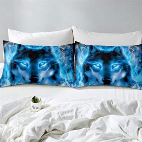 img 3 attached to Wolf Safari Animal Bedding Set - Cool Wildlife Style Fitted Sheet for Boys Girls Kids Room Decor - Glitter Blue Wild Wolf Lightweight Bed Cover Full Size with 2 Pillow Cases