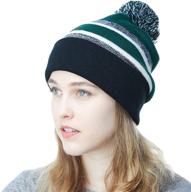 the hat depot winter beanie with soft cuff, pom pom & stripe pattern - knit skull slouch ski hat логотип