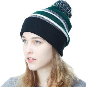 img 4 attached to The Hat Depot Winter Beanie with Soft Cuff, Pom Pom & Stripe Pattern - Knit Skull Slouch Ski Hat