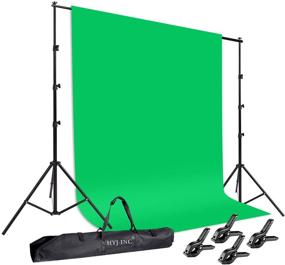 img 4 attached to 📸 HYJ-INC Photo Background Support System: 8.5 x 10ft комплект стойки для фона + 6 x 9.5ft набор фонов из 100% чистого муслина хромакей зеленого цвета с зажимом и сумкой для переноски для фотографии и видео студии.