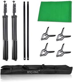 img 3 attached to 📸 HYJ-INC Photo Background Support System: 8.5 x 10ft Backdrop Stand Kit + 6 x 9.5ft 100% Pure Muslin Chromakey Green Screen Backdrop Set with Clamp and Carry Bag for Photography and Video Studio