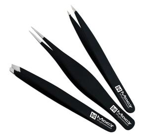 img 3 attached to Precision Stainless Steel Tweezers Set for Eyebrow Plucking, Ingrown Hair - Best Tool for Eyebrow Hair and Facial Hair Removal - Sharp Pointy Ends for Perfect Precision (3-Piece Black Set)