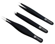 precision stainless steel tweezers set for eyebrow plucking, ingrown hair - best tool for eyebrow hair and facial hair removal - sharp pointy ends for perfect precision (3-piece black set) logo