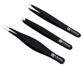 img 4 attached to Precision Stainless Steel Tweezers Set for Eyebrow Plucking, Ingrown Hair - Best Tool for Eyebrow Hair and Facial Hair Removal - Sharp Pointy Ends for Perfect Precision (3-Piece Black Set)