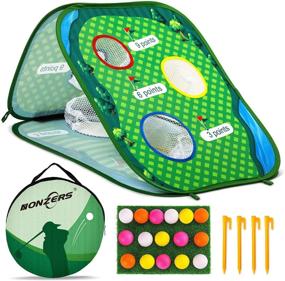 img 4 attached to Golf Cornhole Game Set: Nonzers Pop Up Chipping 🏌️ Net for Swing Practice with 16 Foam Balls and Storage Bag