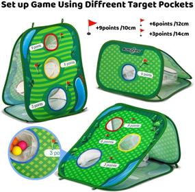 img 3 attached to Golf Cornhole Game Set: Nonzers Pop Up Chipping 🏌️ Net for Swing Practice with 16 Foam Balls and Storage Bag