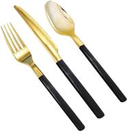 nervure 150-piece gold plastic silverware set with black handles - includes 🍽️ 50 forks, 50 knives, 50 spoons - ideal for parties, weddings, and catering events logo