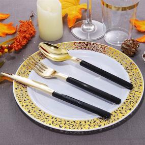 img 2 attached to Nervure 150-Piece Gold Plastic Silverware Set with Black Handles - includes 🍽️ 50 Forks, 50 Knives, 50 Spoons - Ideal for Parties, Weddings, and Catering Events