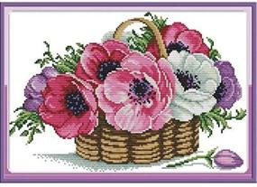 img 1 attached to 🧵 DIY Stamped Cross Stitch Kit - 14CT Pre-Printed Art Craft & Sewing Needlepoint for Home Decor - A Basket of Flowers