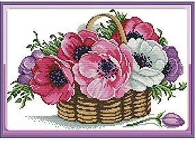 img 2 attached to 🧵 DIY Stamped Cross Stitch Kit - 14CT Pre-Printed Art Craft & Sewing Needlepoint for Home Decor - A Basket of Flowers