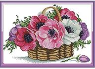 🧵 diy stamped cross stitch kit - 14ct pre-printed art craft & sewing needlepoint for home decor - a basket of flowers logo