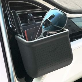 img 4 attached to 🚗 Black Car Air Vent Storage Bag Organizer Pocket Sunglass Holder & Phone Mount with Coin Key Card Case Organizer and Hook