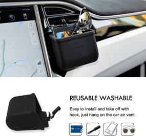 img 3 attached to 🚗 Black Car Air Vent Storage Bag Organizer Pocket Sunglass Holder & Phone Mount with Coin Key Card Case Organizer and Hook
