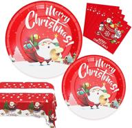 🎄 christmas party supplies set: 74 pcs disposable dinnerware, plates, napkins, tablecloth - festive decorations for christmas, serves 24 logo