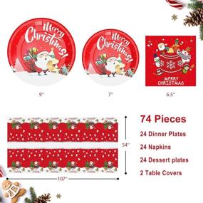 img 3 attached to 🎄 Christmas Party Supplies Set: 74 PCS Disposable Dinnerware, Plates, Napkins, Tablecloth - Festive Decorations for Christmas, Serves 24