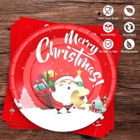 img 2 attached to 🎄 Christmas Party Supplies Set: 74 PCS Disposable Dinnerware, Plates, Napkins, Tablecloth - Festive Decorations for Christmas, Serves 24