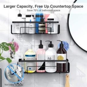 img 3 attached to 🚿 Black WEKSI Shower Caddy Bathroom Shelf, 2 Pack - Adhesive Storage Organizer, Rustproof Basket with Hooks - No Drilling, Wall Mounted Hanging Rack for Bathroom Shower Kitchen