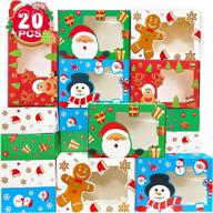 🍪 funnlot christmas cookie boxes - set of 20 holiday candy boxes with window for christmas treats, reindeer, santa, snowman, and gingerbread cookie containers for christmas baking логотип