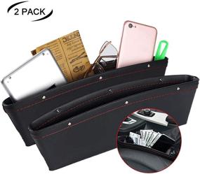 img 4 attached to 🚗 JYSW Car Gap Filler: 2-Pack Leather Seat Organizer for Convenient Phone, Sunglasses, and Key Storage - Black