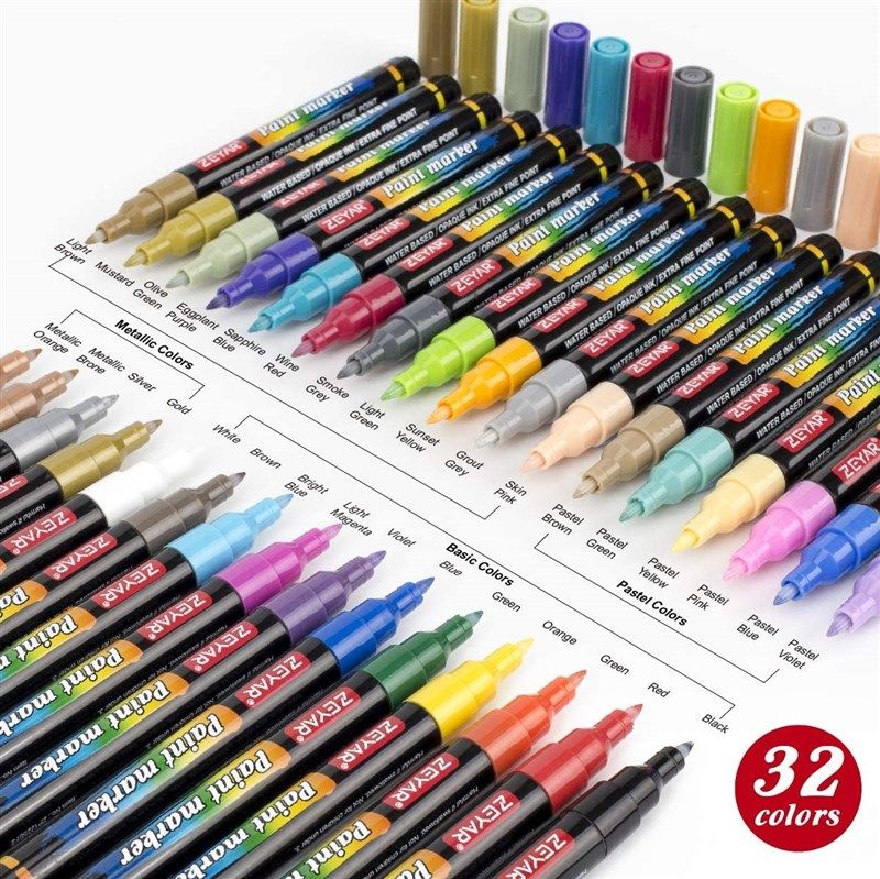 ZEYAR Acrylic White Marker Pens - 5 Sizes, Quick-Drying, Waterproof, Fade  Resistant, Non-Toxic