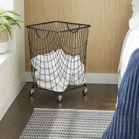 img 4 attached to 🧺 CosmoLiving by Cosmopolitan Large Rectangular Black Metal Mesh Hamper Laundry Basket - with Wheels & Handles, 16” x 24”