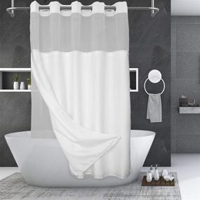 img 4 attached to Hotel Style Shower Curtain Set - No Hooks Needed, Snap-in PEVA Liner, See Through Top Window, Machine Washable & Water Repellent, 71x74 Inches, White