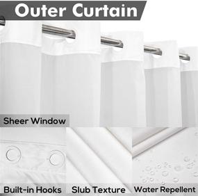 img 2 attached to Hotel Style Shower Curtain Set - No Hooks Needed, Snap-in PEVA Liner, See Through Top Window, Machine Washable & Water Repellent, 71x74 Inches, White