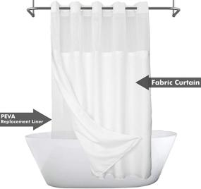 img 3 attached to Hotel Style Shower Curtain Set - No Hooks Needed, Snap-in PEVA Liner, See Through Top Window, Machine Washable & Water Repellent, 71x74 Inches, White