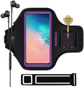 img 4 attached to 🏃 RUNBACH Galaxy Armband: Sweatproof Sportband Bag for Samsung Galaxy S20+/S10+/S9+/S8+ – Fingerprint Touch, Key Holder, Card Slot (Purple)