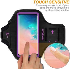 img 2 attached to 🏃 RUNBACH Galaxy Armband: Sweatproof Sportband Bag for Samsung Galaxy S20+/S10+/S9+/S8+ – Fingerprint Touch, Key Holder, Card Slot (Purple)