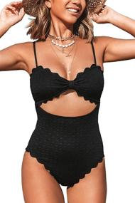 img 4 attached to 👙 CUPSHE Women's Cutout Scallop Trim One Piece Swimsuit in Sexy Black - Stylish Bathing Suit