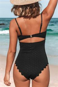 img 2 attached to 👙 CUPSHE Women's Cutout Scallop Trim One Piece Swimsuit in Sexy Black - Stylish Bathing Suit