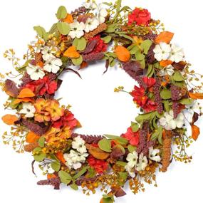 img 4 attached to 🌼 Beautiful 20-Inch Fall Wreath with Mixed Flowers - Perfect for Front Door and Home Décor