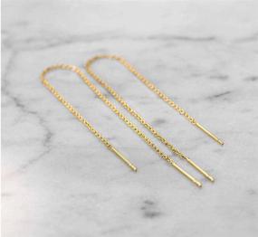 img 2 attached to 💎 Set of 4 Gold Plated 925 Sterling Silver Delicate Threader Earrings with Pull-Through Threaded Long Chain Tassels - 6 inch Minimalist Jewelry Findings SS339-6