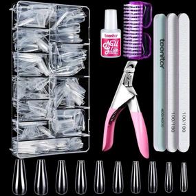 img 4 attached to 💅 Teenitor Clear Fake Coffin Nail Tips Set with 600pcs Full Cover Acrylic Press On Nails, Ballerina False Nails, Nail Glue, Files and Buffer Polisher, Nail Brush and Clipper Set for Beginners