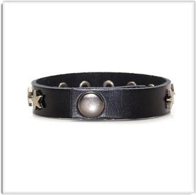 img 1 attached to 🌟 Stylish Xusamss Hip Hop Alloy Star Wristband Leather Cuff Bracelet, 7.5 inches - Rock the Fashion Scene!