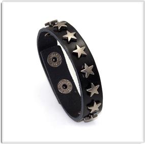 img 3 attached to 🌟 Stylish Xusamss Hip Hop Alloy Star Wristband Leather Cuff Bracelet, 7.5 inches - Rock the Fashion Scene!