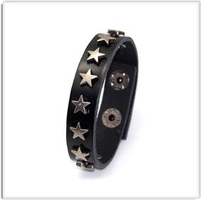 img 2 attached to 🌟 Stylish Xusamss Hip Hop Alloy Star Wristband Leather Cuff Bracelet, 7.5 inches - Rock the Fashion Scene!