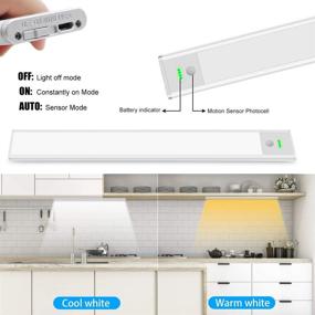 img 2 attached to 💡 12 Inch Rechargeable Motion Sensor Closet Light - Wireless LED Under Cabinet Light, 3000K Warm White Aluminum Night Light with Magnetic Base (Silver)